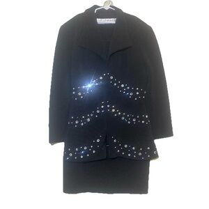 Lillie Rubin Rhinestone Black Evening Skirt Suit SZ P